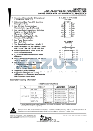 SN74CBT3257CDBQRE4 datasheet - 4-BIT 1-OF-2 FET MULTIPLEXER/DEMULTIPLEXER 5-V BUS SWITCH WITH -2-V UNDERSHOOT PROTECTION