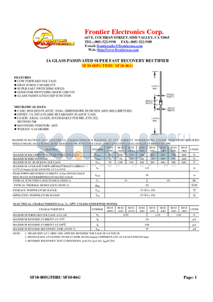 SF10-005G datasheet - 1A GLASS PASSIVATED SUPER FAST RECOVERY RECTIFIER