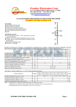 SF10-015G-LFR datasheet - 1A GLASS PASSIVATED SUPER FAST RECOVERY RECTIFIER