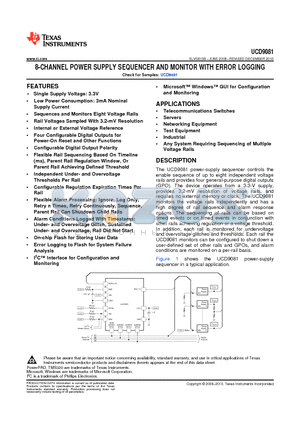 UCD9081RHBR datasheet - 8-CHANNEL POWER SUPPLY SEQUENCER AND MONITOR WITH ERROR LOGGING