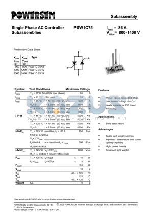 PSW1C75 datasheet - Single Phase AC Controller Subassemblies
