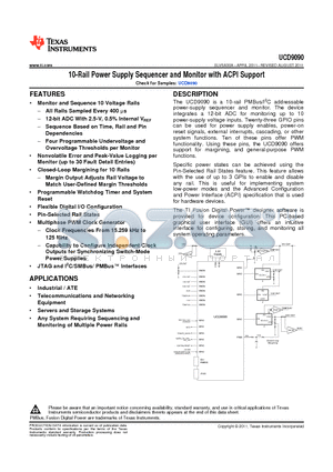 UCD9090RGZT datasheet - 10-Rail Power Supply Sequencer and Monitor with ACPI Support