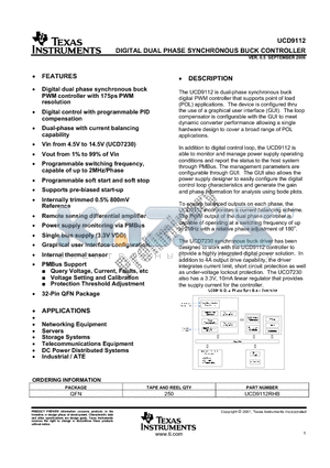 UCD9112 datasheet - DIGITAL DUAL PHASE SYNCHRONOUS BUCK CONTROLLER