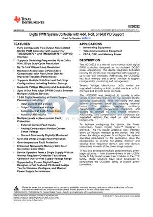 UCD9222 datasheet - Digital PWM System Controller with 4-bit, 6-bit, or 8-bit VID Support