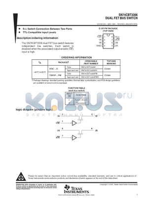 SN74CBT3306DRE4 datasheet - DUAL FET BUS SWITCH