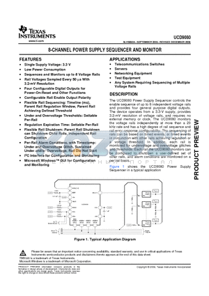 UCD9080 datasheet - 8-CHANNEL POWER SUPPLY SEQUENCER AND MONITOR
