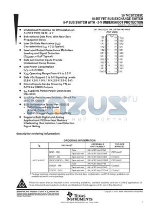 SN74CBT3383CDGVRE4 datasheet - 10-BIT FET BUS-EXCHANGE SWITCH 5-VBUS SWITCH WITH-2-V UNDERSHOOT PROTECTION