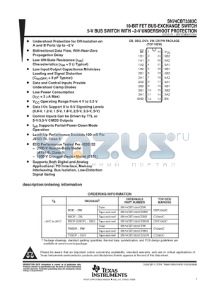 SN74CBT3383CPWE4 datasheet - 10-BIT FET BUS-EXCHANGE SWITCH 5-VBUS SWITCH WITH-2-V UNDERSHOOT PROTECTION