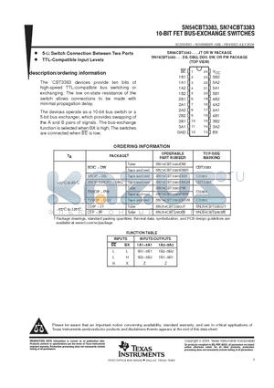 SN74CBT3383DBLE datasheet - 10-BIT FET BUS-EXCHANGE SWITCHES