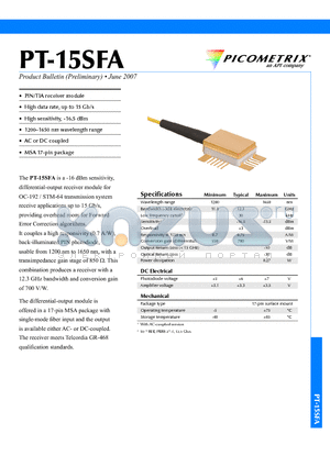 PT-15SFA datasheet - A -16 dBm sensitivity, differential-output receiver module