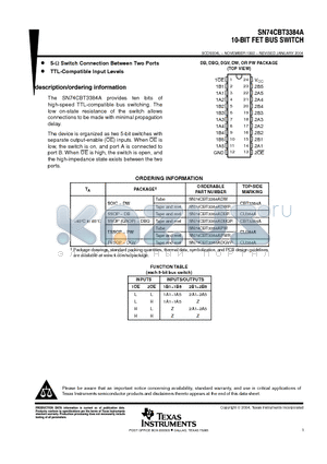 SN74CBT3384A datasheet - 10-BIT FET BUS SWITCH