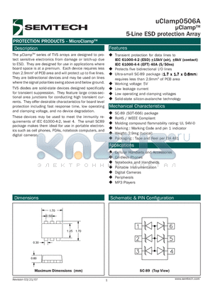 UCLAMP0506A datasheet - lClampTM 5-Line ESD protection Array