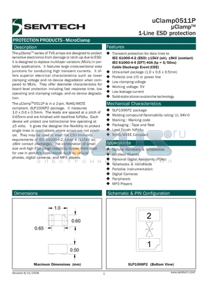 UCLAMP0511P.TCT datasheet - lClampTM 1-Line ESD protection