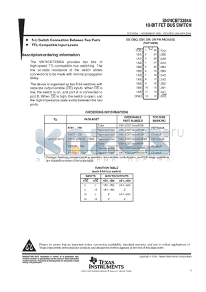 SN74CBT3384ADBR datasheet - 10-BIT FET BUS SWITCH