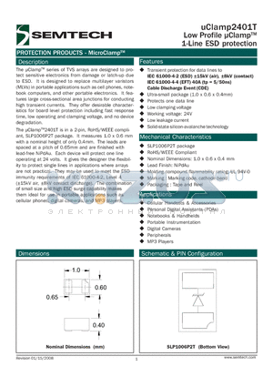 UCLAMP2401T.TCT datasheet - Low Profile lClampTM 1-Line ESD protection