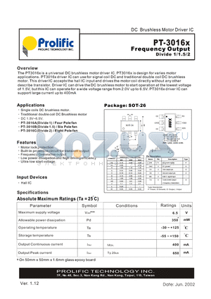 PT-3016C datasheet - Frequency Output Divide 1/1.5/2