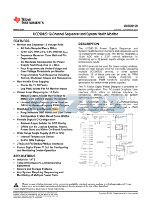 UCD90120 datasheet - UCD90120 12-Channel Sequencer and System Health Monitor