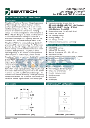 UCLAMP3301P.TCT datasheet - Low Voltage lClampTM for ESD and CDE Protection