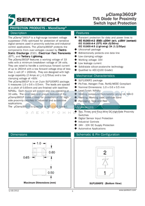 UCLAMP3601P datasheet - TVS Diode for Proximity Switch Input Protection
