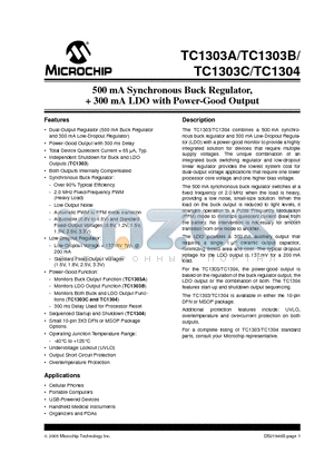 TC1303B-AG0EUN datasheet - 500 mA Synchronous Buck Regulator,  300 mA LDO with Power-Good Output