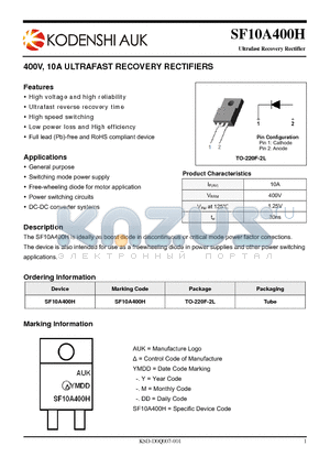SF10A400H datasheet - 400V, 10A ULTRAFAST RECOVERY RECTIFIERS