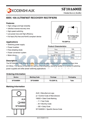SF10A600H datasheet - 600V, 10A ULTRAFAST RECOVERY RECTIFIERS