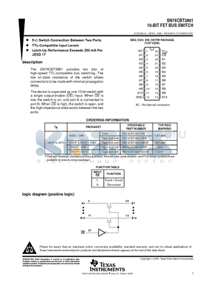 SN74CBT3861DGVRE4 datasheet - 10-BIT FET BUS SWITCH