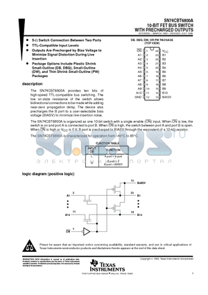 SN74CBT6800A datasheet - 10-BIT FET BUS SWITCH WITH PRECHARGED OUTPUTS