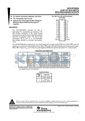 SN74CBT6800ADGVR datasheet - 10-BIT FET BUS SWITCH WITH PRECHARGED OUTPUTS