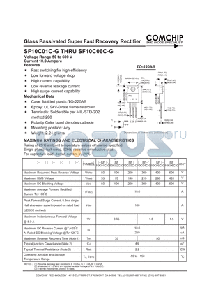 SF10C01C-G datasheet - Glass Passivated Super Fast Recovery Rectifier