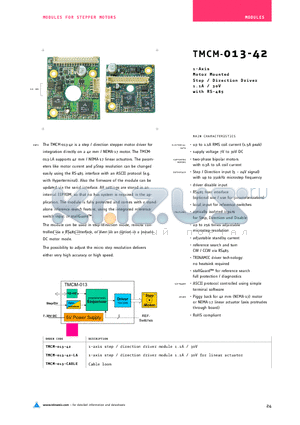 TMCM-013-CABLE datasheet - 1-Axis Motor Mounted Step/Direction Driver 1.1A/30V with RS-485