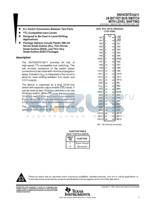 SN74CBTD16211 datasheet - 24-BIT FET BUS SWITCH WITH LEVEL SHIFTING