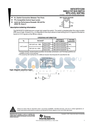 SN74CBTD1G384DCKR datasheet - SINGLE FET BUS SWITCH WITH LEVEL SHIFTING