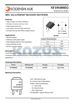 SF10S400D2 datasheet - 400V, 10A ULTRAFAST RECOVERY RECTIFIERS