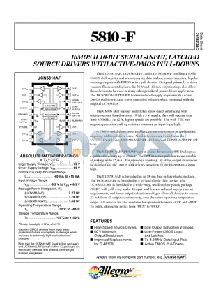 UCN5810EPF datasheet - BiMOS II 10-BIT SERIAL-INPUT, LATCHED SOURCE DRIVERS WITH ACTIVE-DMOS PULL-DOWNS