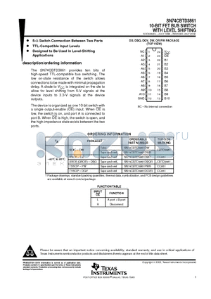 SN74CBTD3861 datasheet - 10-BIT FET BUS SWITCH WITH LEVEL SHIFTING