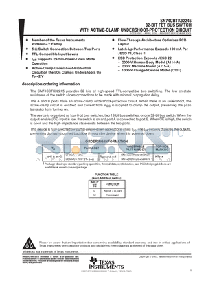 SN74CBTK32245ZKER datasheet - 32 BIT FET BUS SWITCH WITH ACTIVE CLAMP UNDERSHOOT PROTECTION CIRCUIT