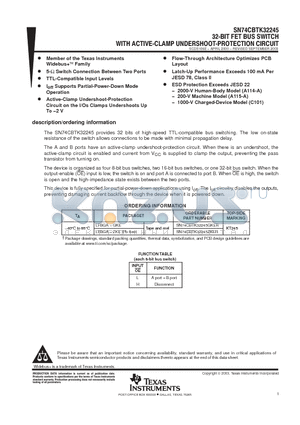 SN74CBTK32245GKER datasheet - 32 BIT FET BUS SWITCH WITH ACTIVE CLAMP UNDERSHOOT PROTECTION CIRCUIT