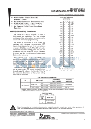 SN74CBTLV16210VR datasheet - LOW-VOLTAGE 20-BIT FET BUS SWITCH