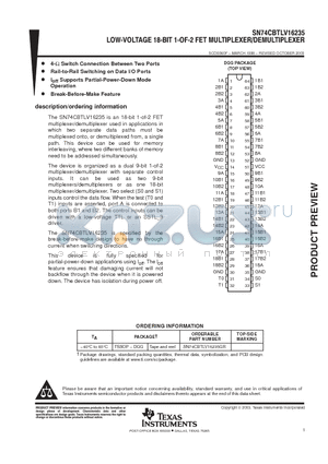 SN74CBTLV16235 datasheet - LOW-VOLTAGE 18-BIT 1-OF-2 FET MULTIPLEXER/DEMULTIPLEXER