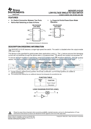 SN74CBTLV1G125 datasheet - LOW-VOLTAGE SINGLE FET BUS SWITCH