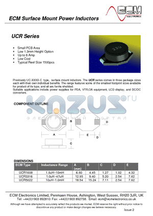 UCR1608 datasheet - Surface Mount Power Inductors