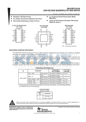 SN74CBTLV3126DBQR datasheet - LOW-VOLTAGE QUADRUPLE FET BUS SWITCH