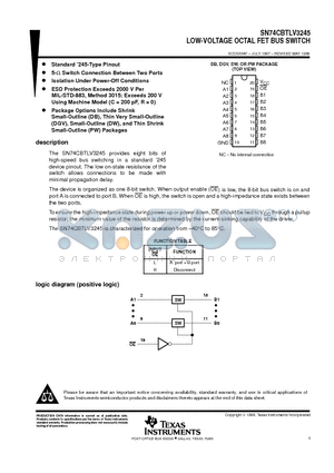 SN74CBTLV3245 datasheet - LOW-VOLTAGE OCTAL FET BUS SWITCH