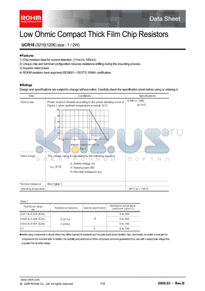 UCR18EVHFS datasheet - Low Ohmic Compact Thick Film Chip Resistors