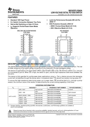 SN74CBTLV3245ADBQR datasheet - LOW-VOLTAGE OCTAL FET BUS SWITCH