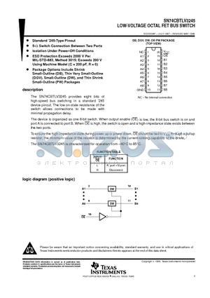 SN74CBTLV3245DW datasheet - LOW-VOLTAGE OCTAL FET BUS SWITCH