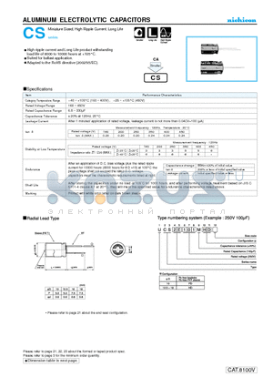 UCS2C101MHD datasheet - ALUMINUM ELECTROLYTIC CAPACITORS