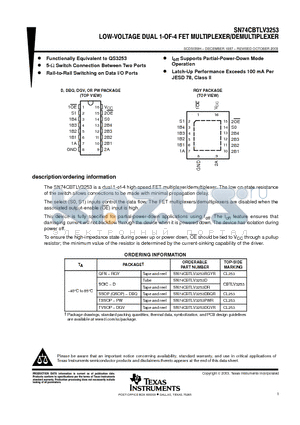 SN74CBTLV3253PWR datasheet - LOW-VOLTAGE DUAL 1-OF-4 FET MULTIPLEXER/DEMULTIPLEXER