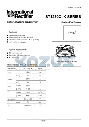 ST1230C16K1 datasheet - PHASE CONTROL THYRISTORS Hockey Puk Version